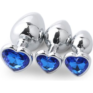 Blue Rabbit Metallinen anustappisetti sininen kristallisydän 3kpl
